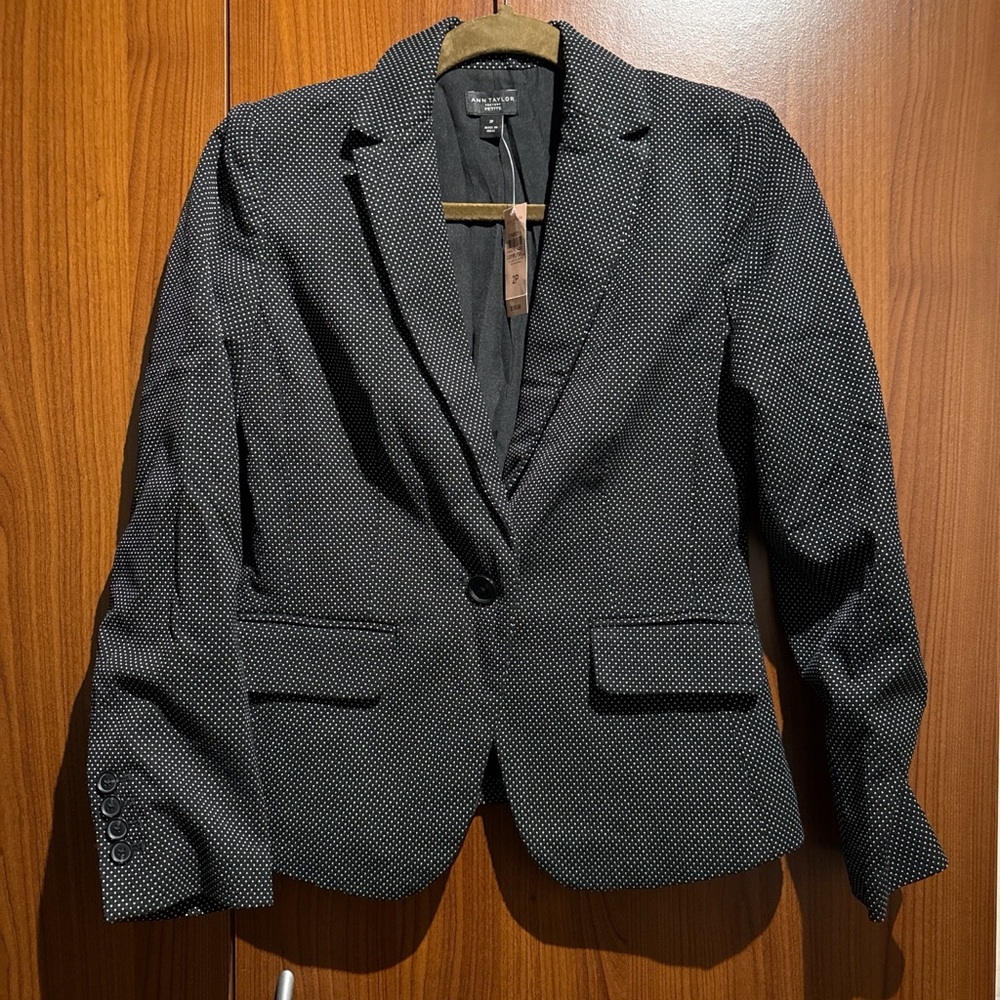 Ann Taylor Black Microdot Single-Button Blazer